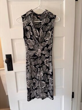Tommy Hilfiger Black White Butterfly Floral Ruched Midi Dress